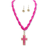 109100, BRAIDED SEED BEADED NECKLACE WITH CROSS PENDANT