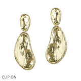 109102, HAMMERED GEOMETRIC METAL DANGLE CLIP ON EARRING
