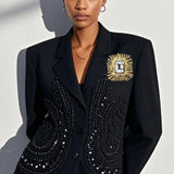 109103, RECTANGLE RHINESTONE ACCENT SPIKE BROOCH PIN