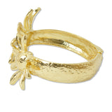 109104, HAMMERED METAL FLOWER BANGLE BRACELET