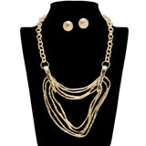 109116, MULTI STRAND HAMMERED CHAIN STATEMENT NECKLACE