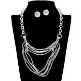 109116, MULTI STRAND HAMMERED CHAIN STATEMENT NECKLACE