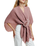 109119, KNITTED RUANA WITH FAUX FUR ACCENT