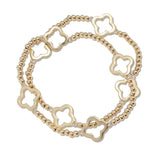 109135, CUTOUT CLOVER ACCENT BEADED MULTI LAYERED STRETCH BRACELET