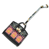 109138, EMBROIDERED DESIGN MINI HANDBAG LEATHER KEYCHAIN BAG CHARM