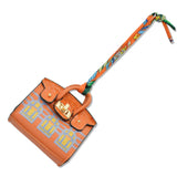 109138, EMBROIDERED DESIGN MINI HANDBAG LEATHER KEYCHAIN BAG CHARM