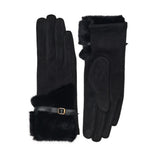 109141, ELEGANT FAUX FUR CUFF TOUCH SCREEN GLOVE WITH BUCKLE DETAIL