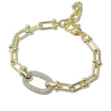 109147, 14K GOLD PLATED OVAL PAVE CUBIC ZIRCONIA ACCENT DESIGNER INSPIRED BRACELET