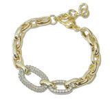 109148, 14K GOLD PLATED GEOMETRIC PAVE CUBIC ZIRCONIA ACCENT DESIGNER INSPIRED BRACELET