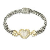 109149, 14K GOLD PLATED HEART PAVE CUBIC ZIRCONIA ACCENT DESIGNER INSPIRED BRACELET