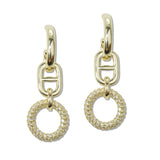 109153, 14K GOLD PLATED CUTOUT ROUND DANGLE EARRINGS WITH PAVE CUBIC ZIRCONIA DESIGNER INSPIRED