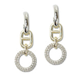 109153, 14K GOLD PLATED CUTOUT ROUND DANGLE EARRINGS WITH PAVE CUBIC ZIRCONIA DESIGNER INSPIRED