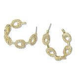 109156, 14K GOLD PLATED PAVE CUBIC ZIRCONIA ACCENT DESIGNER INSPIRED HOOP EARRING