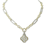 109159, 14K GOLD PLATED CLOVER PAVE CUBIC ZIRCONIA ACCENT DESIGNER INSPIRED NECKLACE