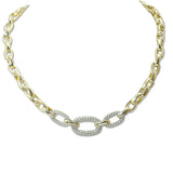 109160, 14K GOLD PLATED OVAL PAVE CUBIC ZIRCONIA ACCENT DESIGNER INSPIRED NECKLACE