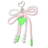 109164, HEART CHARM BOW PEARL ROPE KEYCHAIN BAG CHARM
