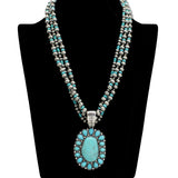 109166, WESTERN TRIPLE STRAND TURQUOISE BEADED PENDANT NECKLACE