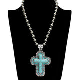 109167, WESTERN TURQUOISE CROSS PENDANT NECKLACE