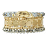 109174, STACKED GOLD NATURAL STONE MULTI LAYERED STRETCH BRACELET
