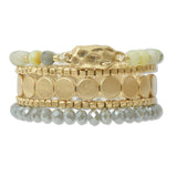 109174, STACKED GOLD NATURAL STONE MULTI LAYERED STRETCH BRACELET
