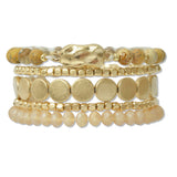 109174, STACKED GOLD NATURAL STONE MULTI LAYERED STRETCH BRACELET