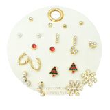 109175, SET OF 10 PAIRS CHRISTMAS THEME SNOWFLAKES TREE PEARL RHINESTONE ASSORTED STUD EARRING SET