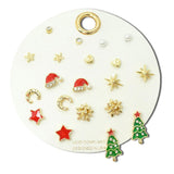 109176, SET OF 10 PAIRS CHRISTMAS THEME SANTA HAT CHRISTMAS TREE STAR MOON PEARL RHINESTONE ASSORTED STUD EARRING SET