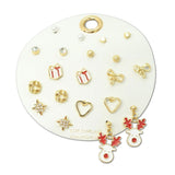 109178, SET OF 10 PAIRS CHRISTMAS THEME REINDEER GIFT BOX BOW PEARL RHINESTONE ASSORTED STUD EARRING SET