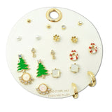 109179, SET OF 10 PAIRS CHRISTMAS THEME PEARL RHINESTONE ASSORTED STUD EARRING SET