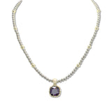 109198, 14K GOLD PLATED GEOMETRIC CUBIC ZIRCONIA PENDANT BALL BEADED DESIGNER INSPIRED NECKLACE