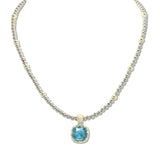 109198, 14K GOLD PLATED GEOMETRIC CUBIC ZIRCONIA PENDANT BALL BEADED DESIGNER INSPIRED NECKLACE