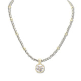 109198, 14K GOLD PLATED GEOMETRIC CUBIC ZIRCONIA PENDANT BALL BEADED DESIGNER INSPIRED NECKLACE