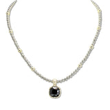 109198, 14K GOLD PLATED GEOMETRIC CUBIC ZIRCONIA PENDANT BALL BEADED DESIGNER INSPIRED NECKLACE