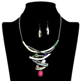 109211, OVAL CELLULOID ACETATE RHINESTONE ACCENT ELEGANT STATEMENT NECKLACE