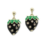 109220, 14K GOLD PLATED BLACK STRAWBERRY ENAMEL CUBIC ZIRCONIA ACCENT STATEMENT EARRING