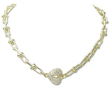 109227, 14K GOLD PLATED CUBIC ZIRCONIA HEART LOCK BEADED LUNK CHAIN DESIGNER INSPIRED NECKLACE