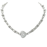109227, 14K GOLD PLATED CUBIC ZIRCONIA HEART LOCK BEADED LUNK CHAIN DESIGNER INSPIRED NECKLACE