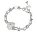 109228, 14K GOLD PLATED CUBIC ZIRCONIA HEART LOCK BEADED LUNK CHAIN DESIGNER INSPIRED BRACELET