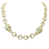 109229, 14K GOLD PLATED GREEN EYE PANTHER HEAD STATEMENT DESIGNER INSPIRED NECKLACE