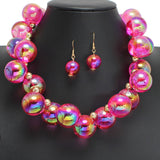 109234, CHUNKY IRIDESCENT BUBBLE BALL BEAD NECKLACE