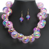 109234, CHUNKY IRIDESCENT BUBBLE BALL BEAD NECKLACE