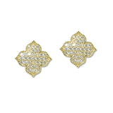 109235, 14K GOLD PLATED PAVE CUBIC ZIRCONIA CLOVER DESIGNER INSPIRED EARRING