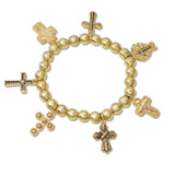 109241, CROSS MULTI CHARM BEADED STRETCH BRACELET