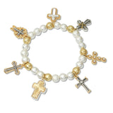 109241, CROSS MULTI CHARM BEADED STRETCH BRACELET