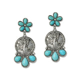 109242, WESTERN VINTAGE TURQUOISE COIN DROP EARRING