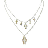 109249, ABALONE CROSS CHARM DOUBLE LAYERED NECKLACE