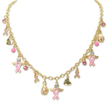 109250, BREAST CANCER AWARENESS PINK RIBBON CHARMS NECKLACE