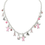 109250, BREAST CANCER AWARENESS PINK RIBBON CHARMS NECKLACE