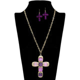 109251, CROSS GLITTER CELLULOID ACETATE LONG PENDANT NECKLACE