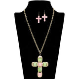 109252, CROSS GLITTER CELLULOID ACETATE LONG PENDANT NECKLACE